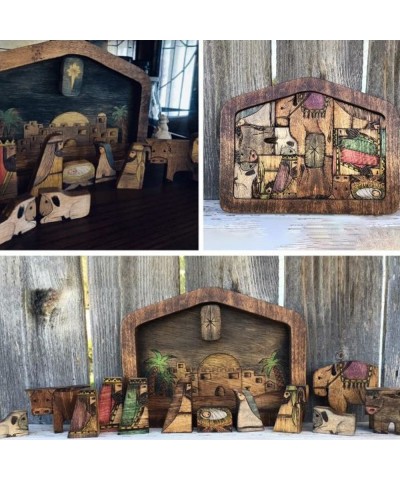 Nativity Puzzle with Wood Burned Design Wooden Jesus Puzzle Statue Puzzle Nativity of Jesus DIY Jigsaw Puzzle Adults Home Dec...