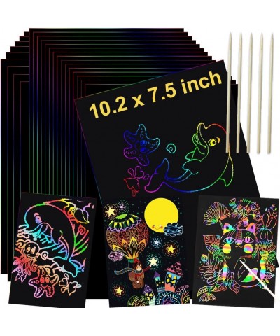 50 Pcs Scratch Rainbow Paper Art Set Rainbow Magic Scratch Paper Black Scratch it Off Art Crafts Kits for Kids Easter Christm...