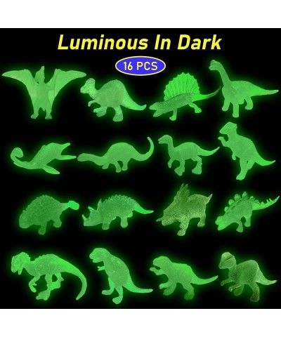 16 Pcs Mini Dinosaur Toy Set(16 Style) Glow in Dark Plastic Assorted Mini Luminous Dinosaur Figures Realistic DinoToys for Ki...