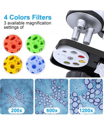 200X-1200X Kids Microscope with 4 Colors Filters Slides Set Mineral Specimen and Easy-to-Use Phone Holder Scientific Experime...