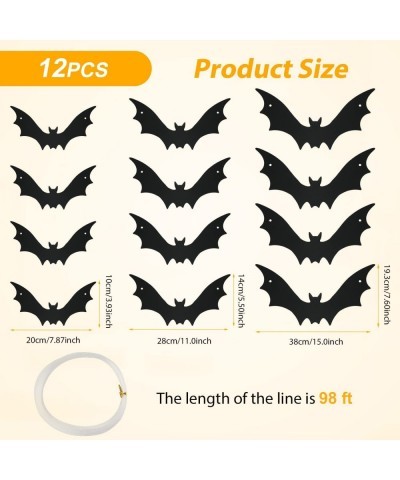 12pcs Halloween Hanging Bats Realistic Halloween Bat Prop Dread Bats Bulk with Rope for Halloween Party Supplies and Decorati...