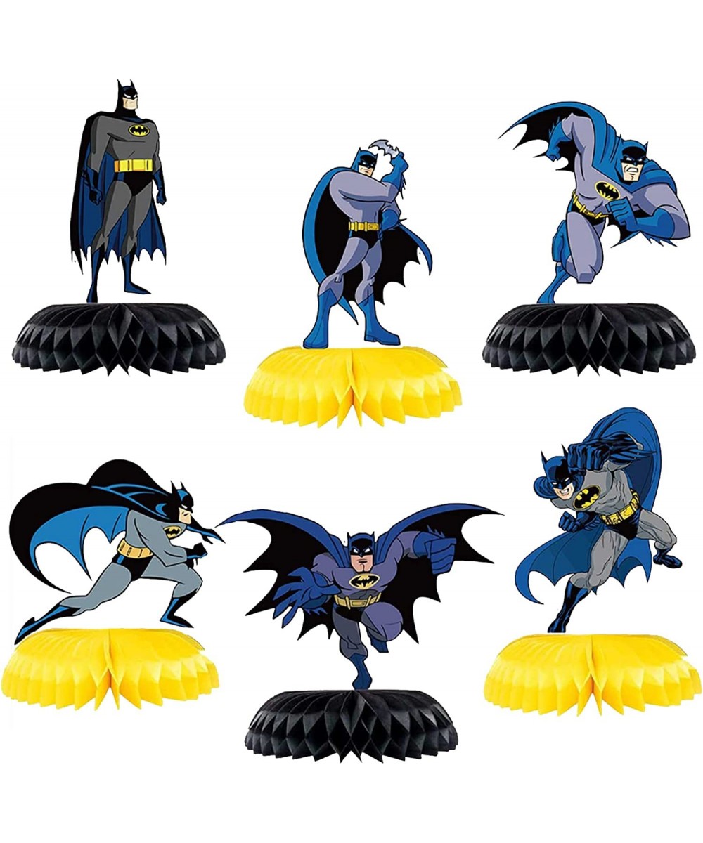 Bat-Man Birthday Party Supplies 6Pcs Bat Hero Theme Table Centerpieces 3D Double Side Honeycomb Table Decorations Cake Topper...