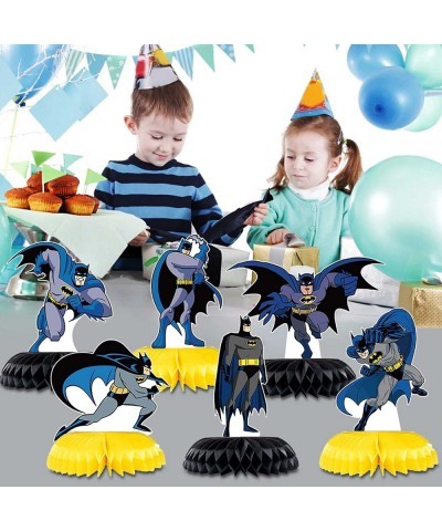 Bat-Man Birthday Party Supplies 6Pcs Bat Hero Theme Table Centerpieces 3D Double Side Honeycomb Table Decorations Cake Topper...