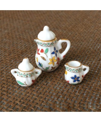 Miniature Tea Cups 15 Pcs1:12 Scale Dollhouse Kitchen Accessories Set Includes Flower Pattern Porcelain Tea Cup Teapot Plate ...