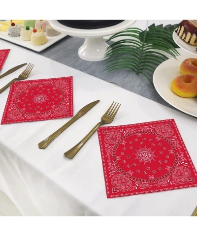 40Pcs Red Bandana Western Party Napkins 3 Ply Red bandanas Paisley Print Lunch Dinner Disposable Paper Napkin Set for Western...