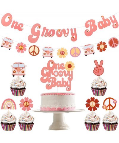 One Groovy Retro Hippie Boho Girl Birthday Party Decorations Kit- One Groovy Baby Banner Cake Topper and Groovy Garland Groov...