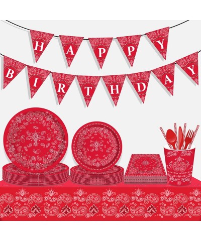 40Pcs Red Bandana Western Party Napkins 3 Ply Red bandanas Paisley Print Lunch Dinner Disposable Paper Napkin Set for Western...