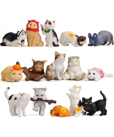 15 Pcs Cute Cat Animal Characters Toy Figure Mniature Cat Collection Figurines Payset Mini Garden Decor Cake Toppers Automobi...