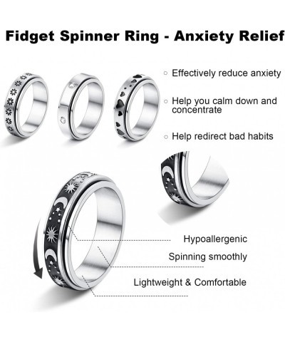 6PCS Fidget Anxiety Ring Stainless Steel Fidget Rings for Anxiety Spinner Ring for Stress Relief Moon Phase Flower Anti Anxie...