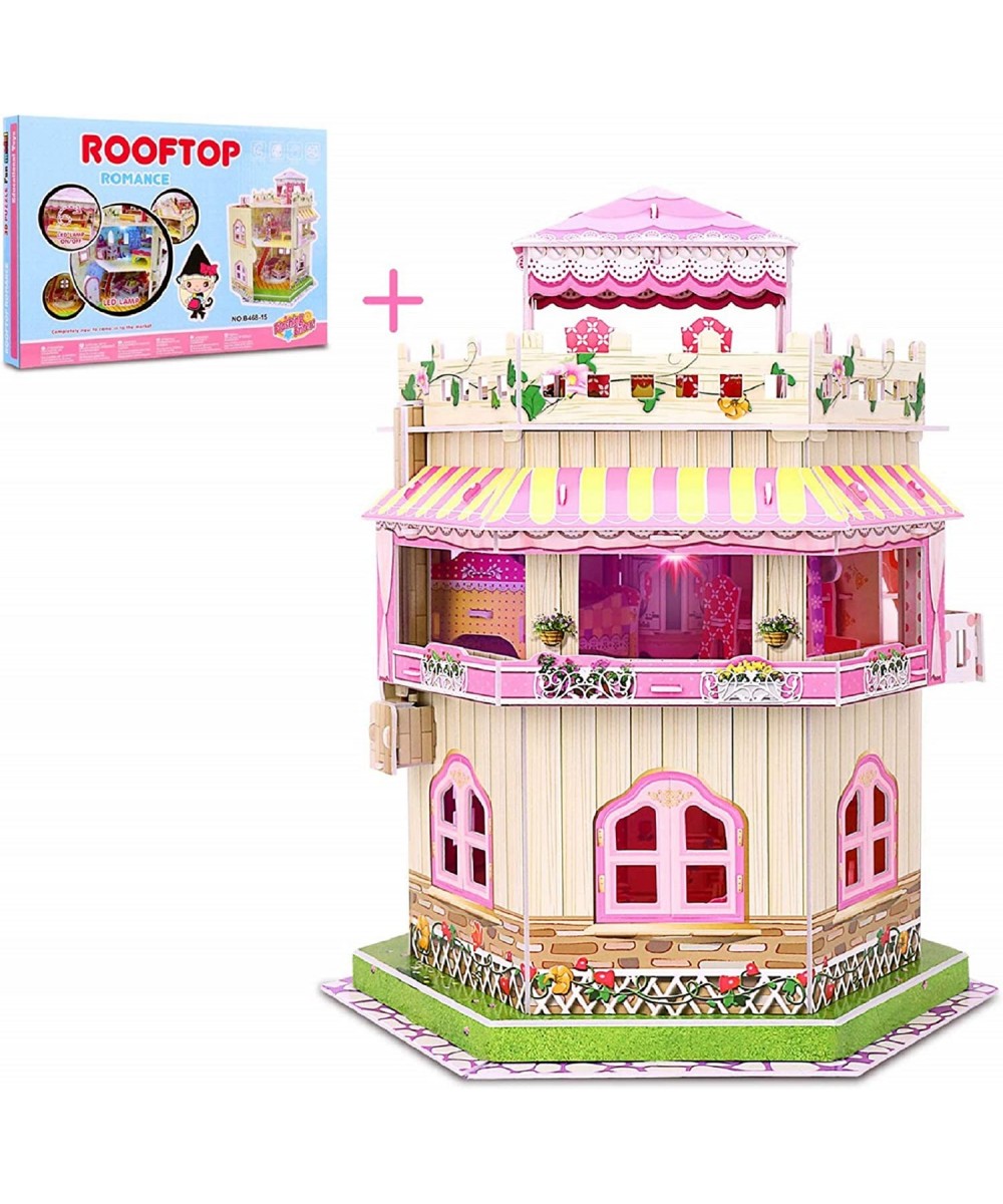 101 PCS 3D Dollhouse Puzzle for Girls Colored 3D Puzzle with Light for Child Aged 6-12 Paper Cardboard Mini House Puzzle Craf...