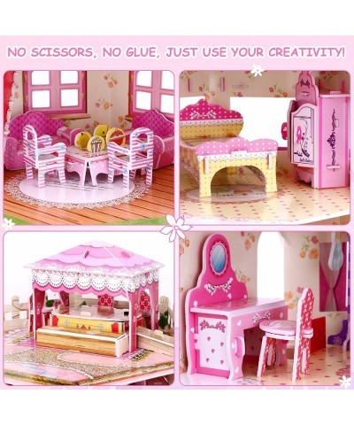 101 PCS 3D Dollhouse Puzzle for Girls Colored 3D Puzzle with Light for Child Aged 6-12 Paper Cardboard Mini House Puzzle Craf...