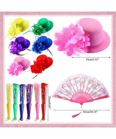 12 Pcs Tea Party Decorations Tiny Tea Party Hats for Little Girls with Elegant Rose Lace Floral Folding Hand Fans Baby Kids D...