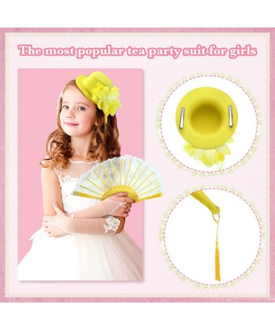 12 Pcs Tea Party Decorations Tiny Tea Party Hats for Little Girls with Elegant Rose Lace Floral Folding Hand Fans Baby Kids D...