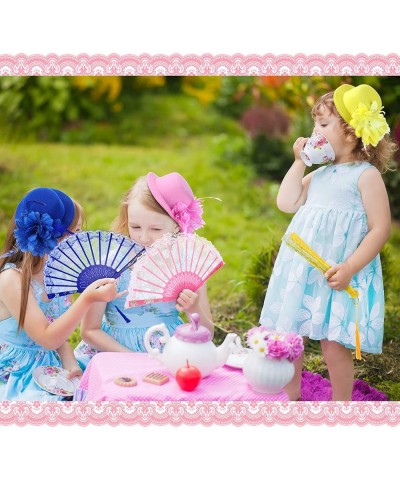 12 Pcs Tea Party Decorations Tiny Tea Party Hats for Little Girls with Elegant Rose Lace Floral Folding Hand Fans Baby Kids D...