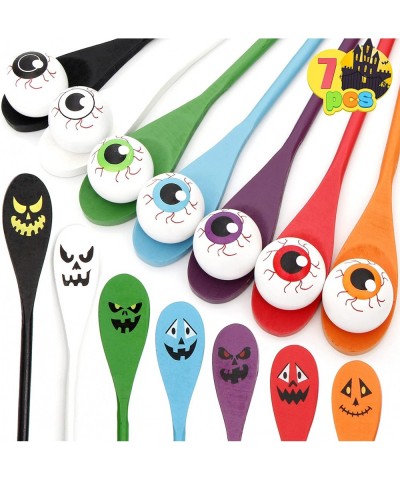 7 Player Halloween Egg and Spoon Race Game Set for Kids Eyeballs and Spoons with Assorted Colors for Halloween Outdoor Fun Ga...