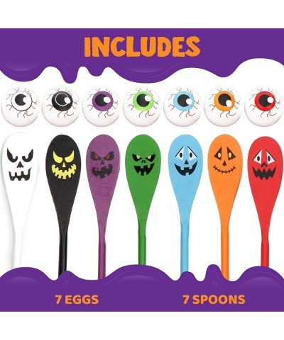 7 Player Halloween Egg and Spoon Race Game Set for Kids Eyeballs and Spoons with Assorted Colors for Halloween Outdoor Fun Ga...