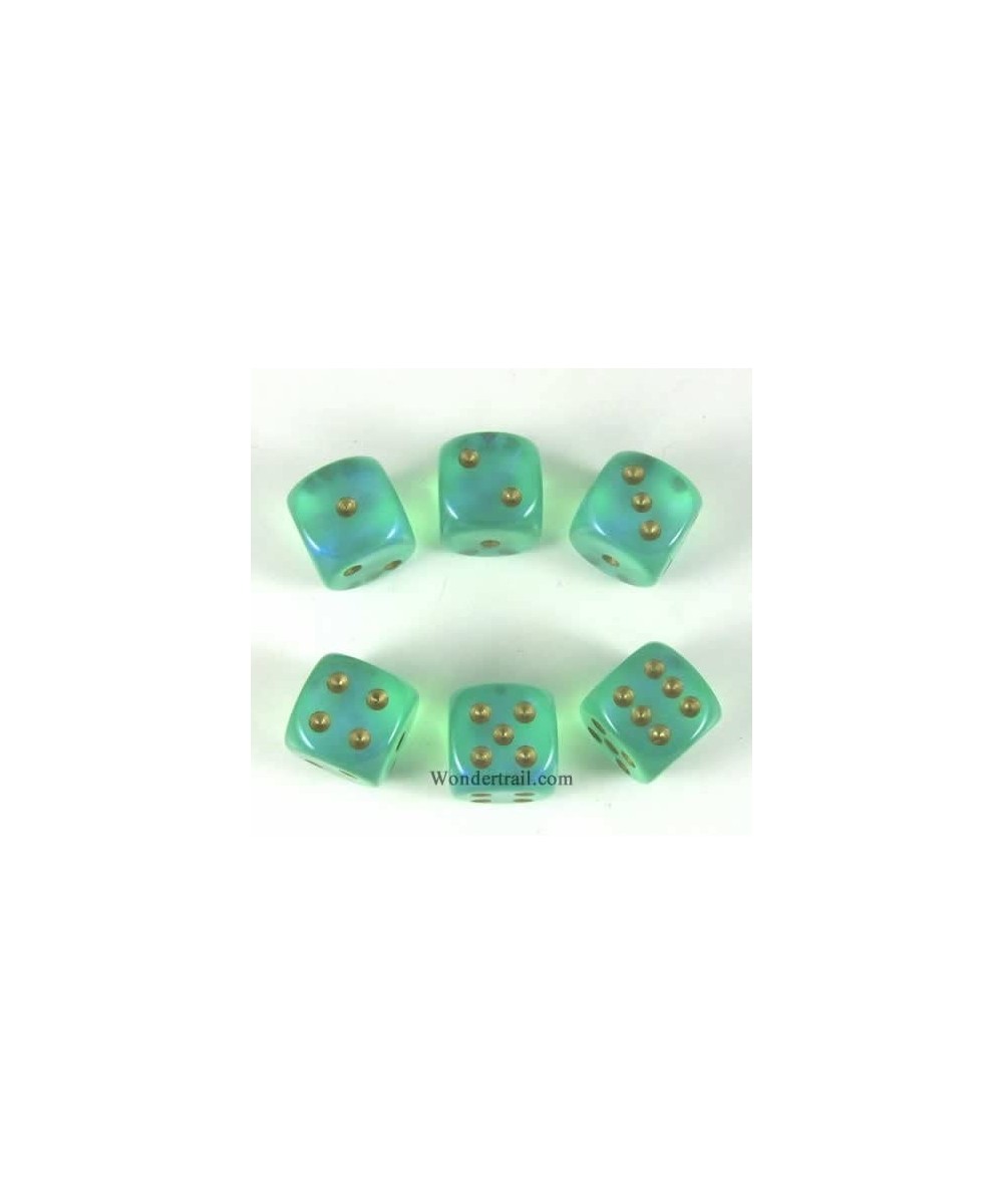 Light Green Borealis with Gold Pips 16mm D6 Dice Set of 6 WCX27625E6 $17.19 Game Accessories