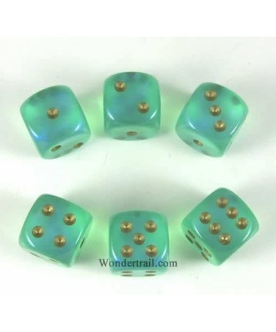 Light Green Borealis with Gold Pips 16mm D6 Dice Set of 6 WCX27625E6 $17.19 Game Accessories