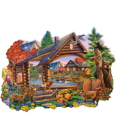 - 750 Piece Jigsaw Puzzle for Adults 19-1/2" x 27" - Autumn Retreat - 750 pc Shaped Forest Cabin Woods Nature Animal Flowers ...