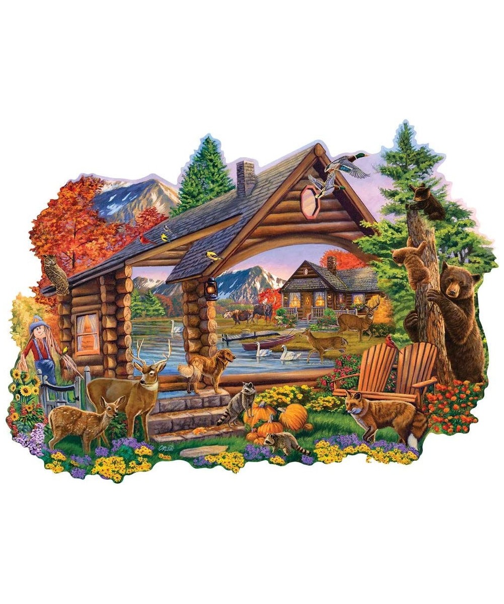 - 750 Piece Jigsaw Puzzle for Adults 19-1/2" x 27" - Autumn Retreat - 750 pc Shaped Forest Cabin Woods Nature Animal Flowers ...