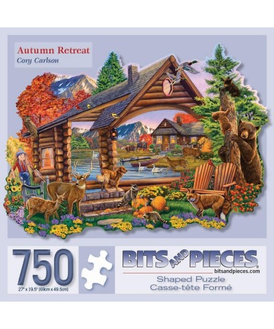 - 750 Piece Jigsaw Puzzle for Adults 19-1/2" x 27" - Autumn Retreat - 750 pc Shaped Forest Cabin Woods Nature Animal Flowers ...