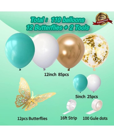 Teal Balloon Garland Kit - 122pcs Teal Balloon Arch Kit with Gold Butterfly Turquoise Balloon Garland Kit for Birthday Gradua...