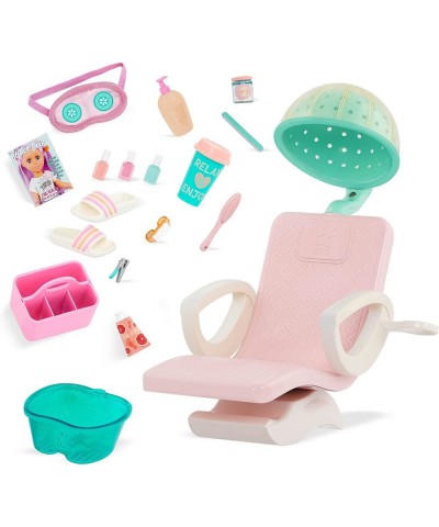 – Salon Chair & Styling Playset – Hooded Hair Dryer Foot Bath Pretend Nail Polish – 14-inch Doll Accessories for Kids Ages 3 ...