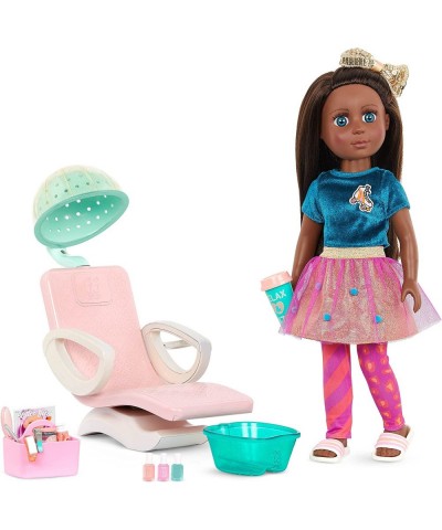 – Salon Chair & Styling Playset – Hooded Hair Dryer Foot Bath Pretend Nail Polish – 14-inch Doll Accessories for Kids Ages 3 ...