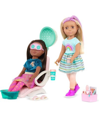 – Salon Chair & Styling Playset – Hooded Hair Dryer Foot Bath Pretend Nail Polish – 14-inch Doll Accessories for Kids Ages 3 ...