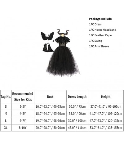 Halloween Costume for Girls Kids Witch Black Tulle Witch Gown Horns Headband Wings Set for Carnival Party $42.00 Kids' Costumes