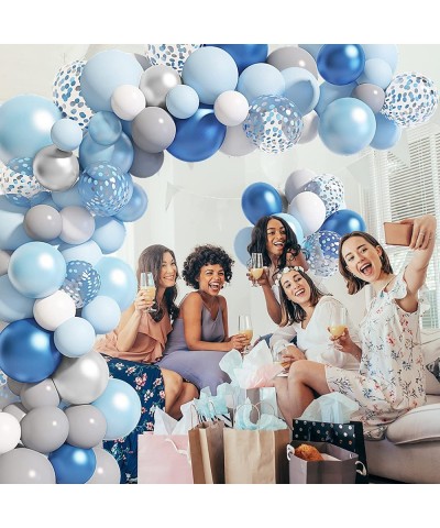 129Pcs Pastel Blue Balloons Arch Garland Kit 12"10"5" Blue Silver Gray Balloons Confetti Latex Balloons for Wedding Bridal Sh...