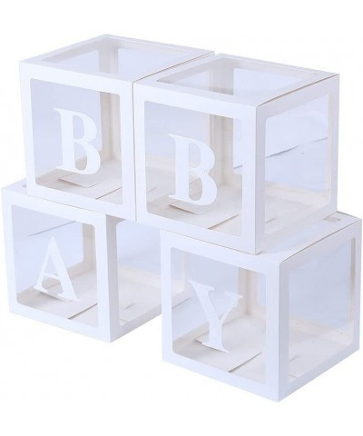 Baby Shower Boxes Decorations for Girl & Boy 4-Pack Transparent Balloons Boxes Décor with BABY Letters for Gender Reveal Baby...