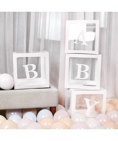 Baby Shower Boxes Decorations for Girl & Boy 4-Pack Transparent Balloons Boxes Décor with BABY Letters for Gender Reveal Baby...