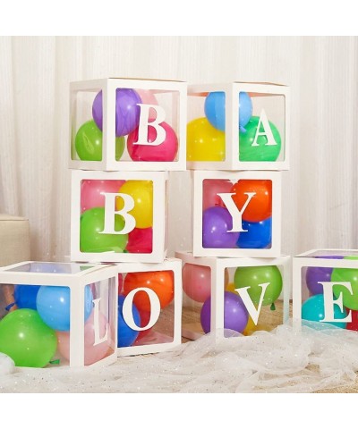 Baby Shower Boxes Decorations for Girl & Boy 4-Pack Transparent Balloons Boxes Décor with BABY Letters for Gender Reveal Baby...