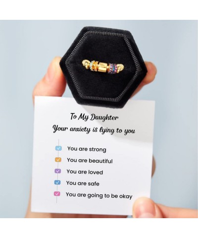 To My Daughter Fidget Anxiety Ring for Women Teens Cubic Zirconia Bead Stress Relieveing Rings Anti Anxiety Ring Jewelry for ...