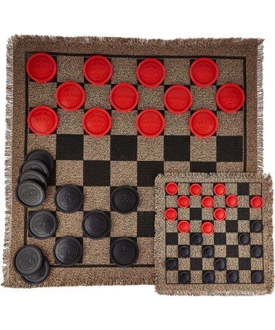 Giant & Mini Checkers Rugs Bundle - 2 Reversible Checkerboard Rugs with 3-in-1 Checkers + Classic & Mega Tic Tac Toe - 26" x ...