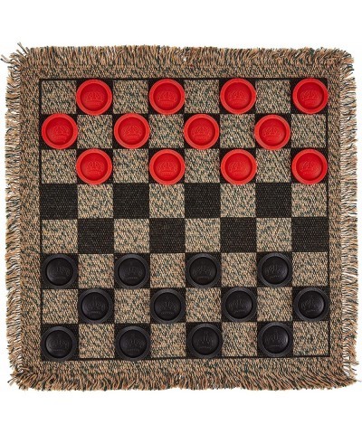 Giant & Mini Checkers Rugs Bundle - 2 Reversible Checkerboard Rugs with 3-in-1 Checkers + Classic & Mega Tic Tac Toe - 26" x ...