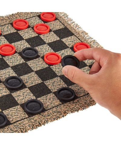 Giant & Mini Checkers Rugs Bundle - 2 Reversible Checkerboard Rugs with 3-in-1 Checkers + Classic & Mega Tic Tac Toe - 26" x ...