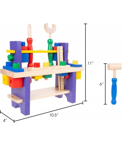 Kids Workbench and Tool Set- Solid Wood Tabletop Workshop Pretend Play Toy Building Set Includes Hammer Ruler Screwdriver Wre...