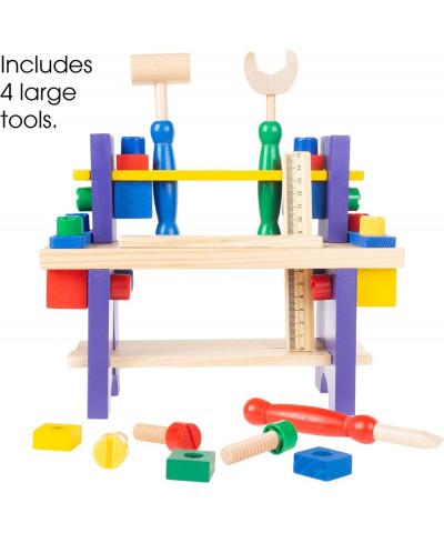 Kids Workbench and Tool Set- Solid Wood Tabletop Workshop Pretend Play Toy Building Set Includes Hammer Ruler Screwdriver Wre...