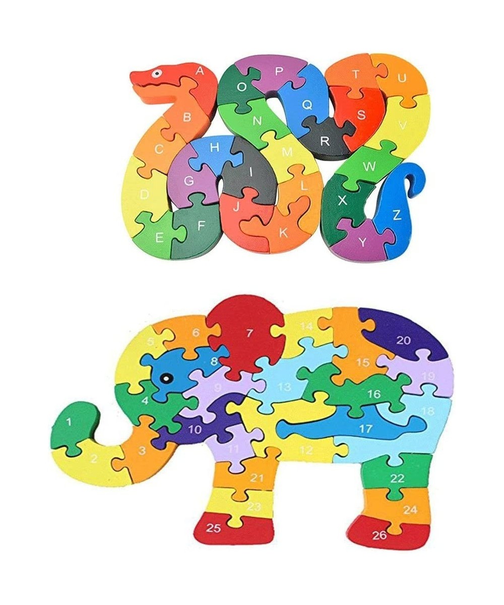 2PCS Animal Wooden Puzzle Alphabet Jigsaw Puzzle Wooden Snake & Elephant Letters Numbers Block Toys for Children’s Toys - Sna...