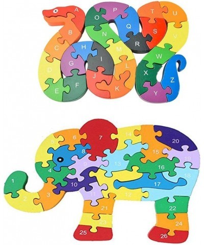 2PCS Animal Wooden Puzzle Alphabet Jigsaw Puzzle Wooden Snake & Elephant Letters Numbers Block Toys for Children’s Toys - Sna...