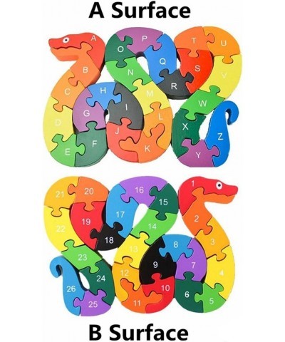 2PCS Animal Wooden Puzzle Alphabet Jigsaw Puzzle Wooden Snake & Elephant Letters Numbers Block Toys for Children’s Toys - Sna...