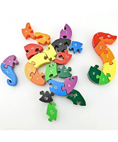 2PCS Animal Wooden Puzzle Alphabet Jigsaw Puzzle Wooden Snake & Elephant Letters Numbers Block Toys for Children’s Toys - Sna...