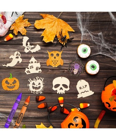 27pcs Halloween Cutouts Wooden Ornaments Scary Theme Shape for Hang Tags with Twine Ropes DIY Graffiti Craft for Classroom Ha...