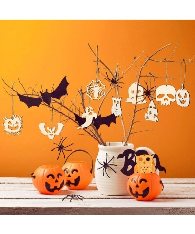 27pcs Halloween Cutouts Wooden Ornaments Scary Theme Shape for Hang Tags with Twine Ropes DIY Graffiti Craft for Classroom Ha...