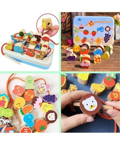 Lacing Toy Wooden Block Set Early Educational Toys String & Lacing Beads Games for Toddlers Kids Terrestrial Animals Learning...