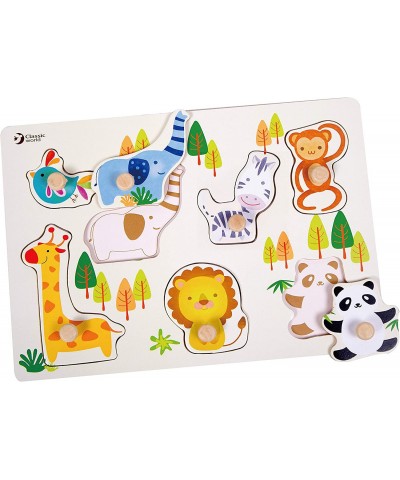 Zoo Puzzle 7 Pieces Wooden Pegged Animal Toy for Baby Toddler Early Learning Education $22.59 Pegged Puzzles