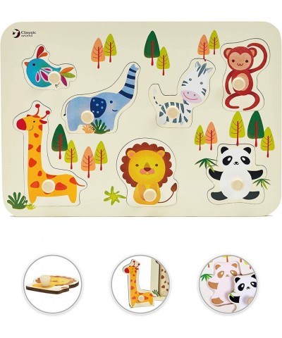 Zoo Puzzle 7 Pieces Wooden Pegged Animal Toy for Baby Toddler Early Learning Education $22.59 Pegged Puzzles