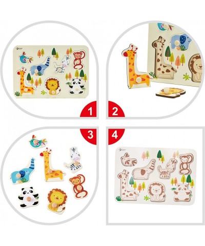 Zoo Puzzle 7 Pieces Wooden Pegged Animal Toy for Baby Toddler Early Learning Education $22.59 Pegged Puzzles